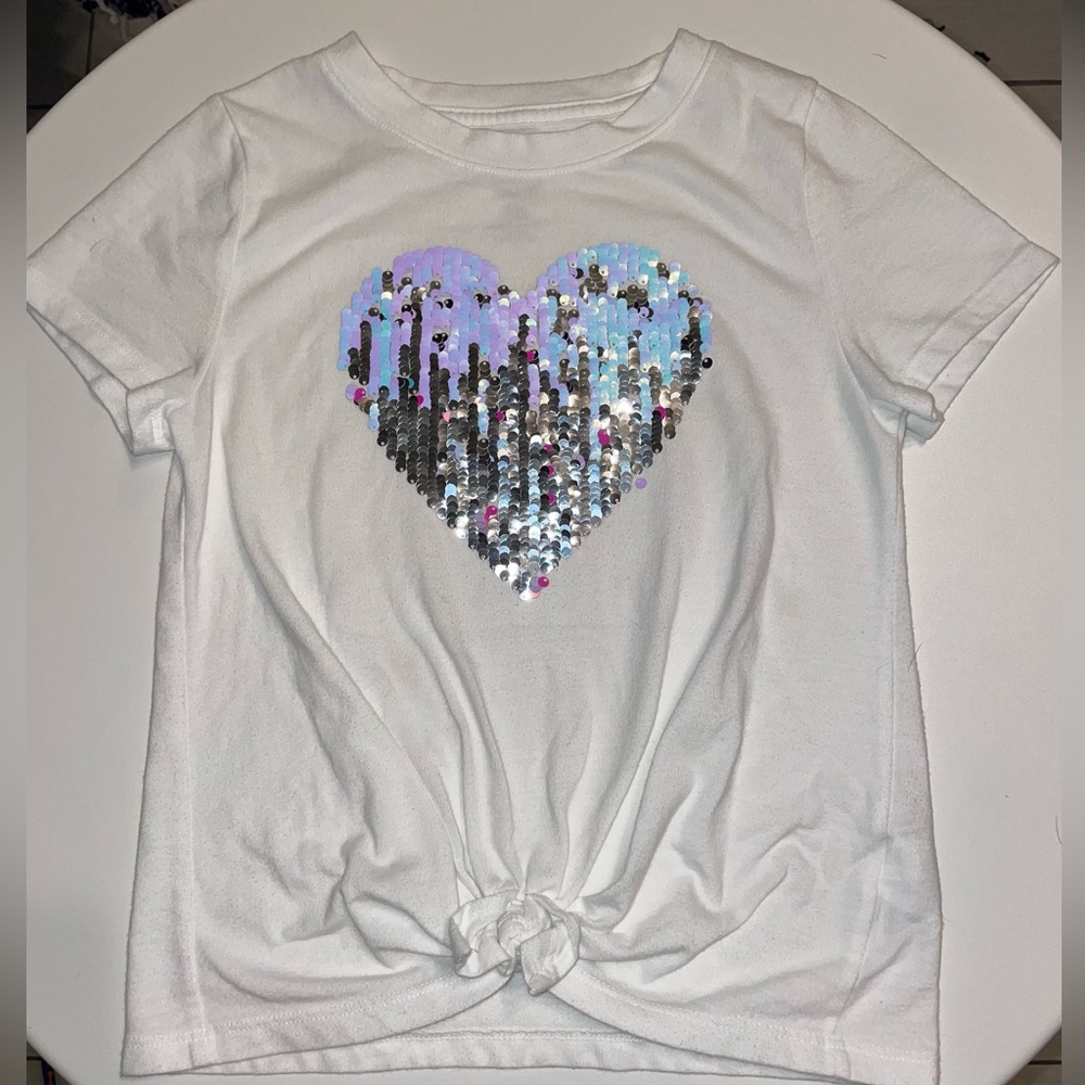 Girls’ tie front sequin heart top